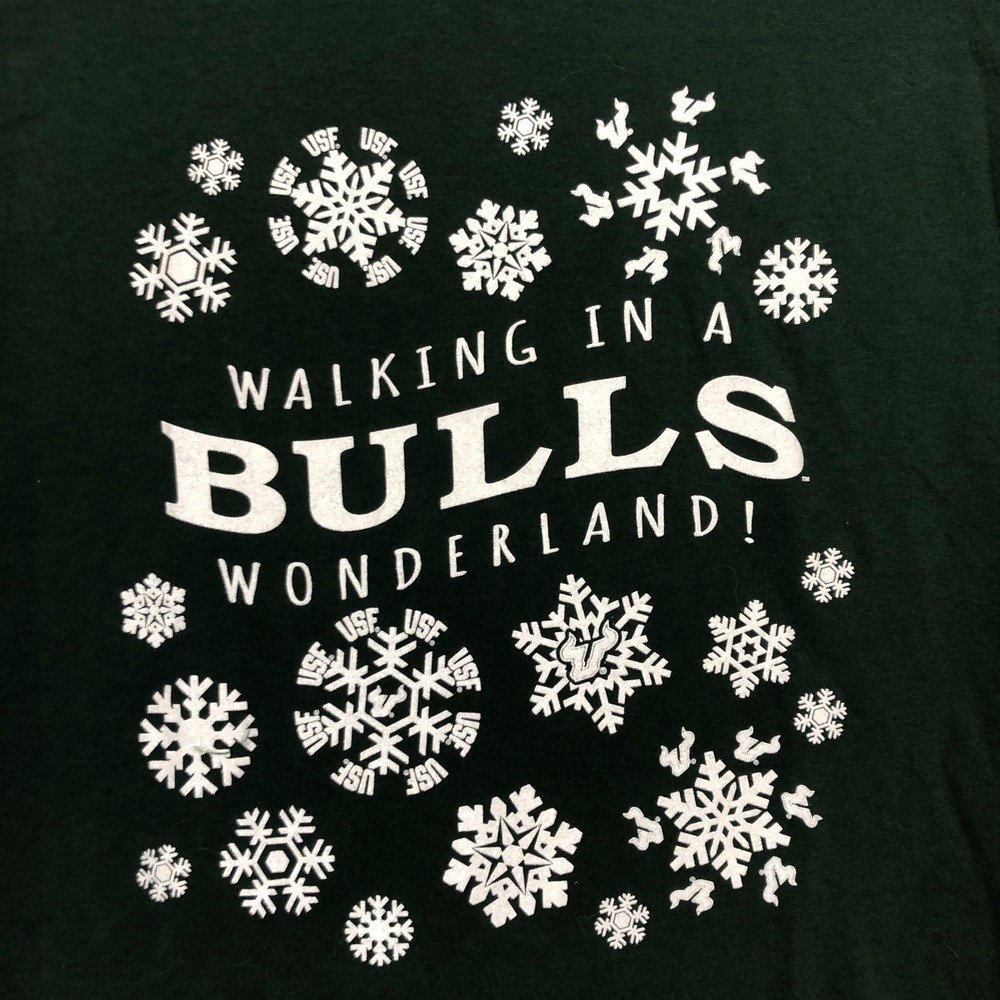 Champion Authentic Green Bulls Wonderland Christmas Snowflake T Shirt Mens Large
